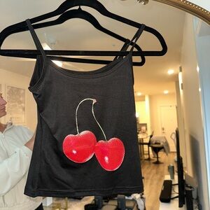 Black Tank Top with Red Cherry Design